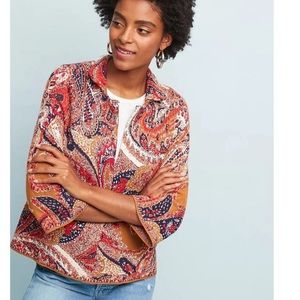 Anthropologie Moth Paisley Intarsia Sweater Knit Cardigan Cotton Blend Jacket M